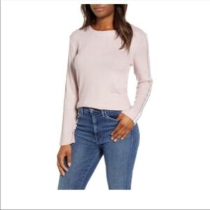 Bobeau Pink Long Sleeve Sweater Brushed Knit Athletic Tape Top Size Medium